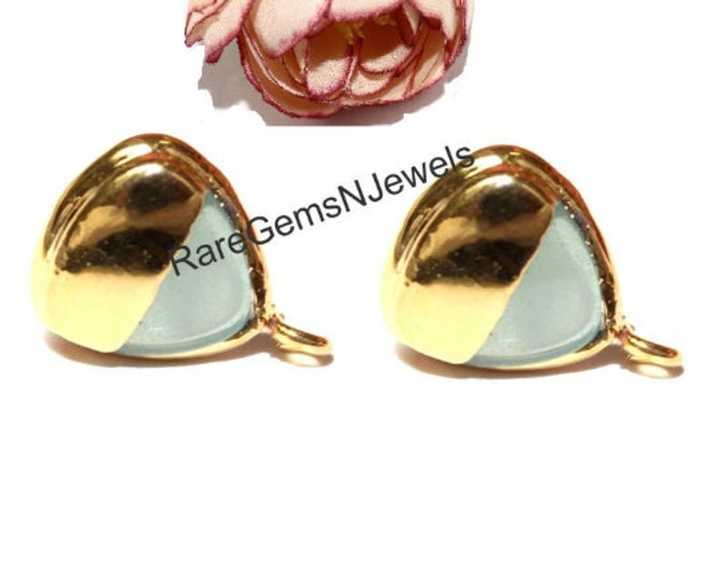 1 Pair 24kt Gold Electroplated Aqua Blue Chalcedony Trillion Shaped Stud Ear-Post 10mm Gemstone Ear-Post DIY Jewelry Making Supply LS52