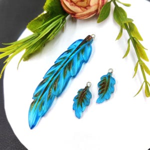 Teal Blue Quartz Hand Carved Leaves Match Pair and Focal Pendant | Pair 25x11mm & Focal Pendant 83x22mm DIY Jewelry Making Supply Findings