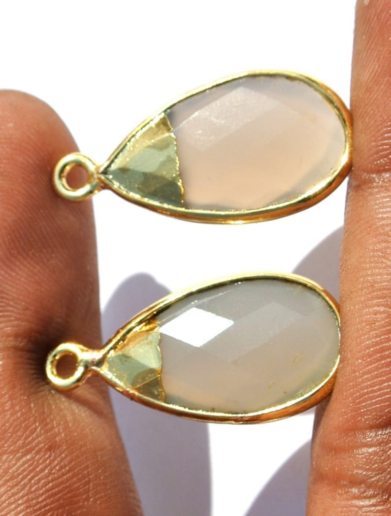 1 Pc 20x13mm 24Kt Gold Electroplated Capped Gray Chalcedony Faceted Pear Pendant Bezel Set Single Loop Pendant DIY Jewelry Making Supply