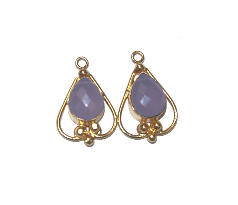 2 Pcs 25x17mm Faceted Lavender Chalcedony Pendant Gemstone Charm Pendant Pair For Earrings Single Loop Connector Jewelry Making FE42