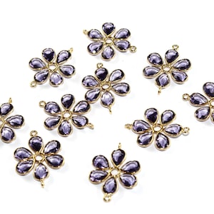 1 st naturlig lila ametist 6 stenars blomkoppling / februari födelsesten / bezelset dubbelöglakoppling / gör-det-själv smyckestillverkning AP04