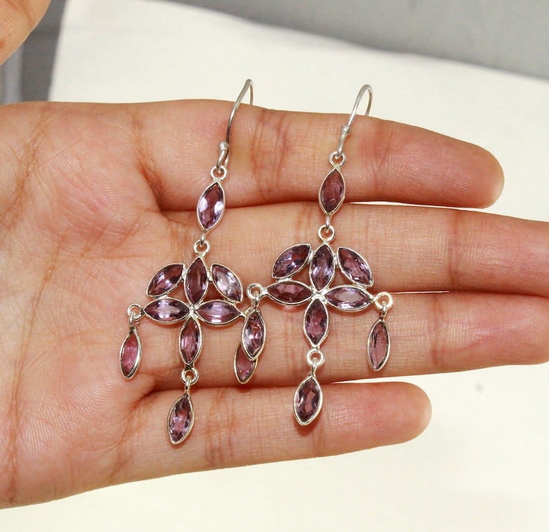 2.51 925 Sterling Silver Bezel Set Natural Amethyst Marquise Earrings Gemstone Earrings February Birthstone Bridal Wedding SLR02