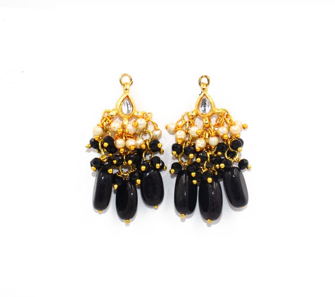 Black Onyx & Pearl Kundan Wire Wrapped Gemstone Connector Etsy