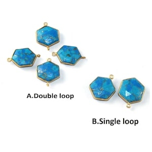 1Pc Mojave Turquoise Faceted Hexagon Bezel Set Charm Pendant 17x15mm Single-Double Loops Gemstone Connector DIY Jewelry Making Supplies BL56