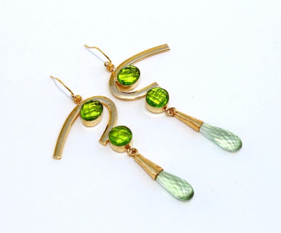 3.26 Peridot & Green Amethyst Quartz Earrings / Designer - Etsy