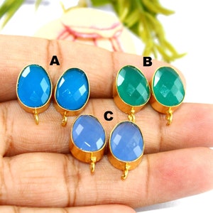 22kt Gold Plated Apatite Blue, Lavender Chalcedony & Green Onyx Connector Post Stud, 20mm Faceted Gemstone Post Ear, DIY Jewelry Supply