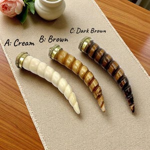 Carved Bone Spiral Tooth Pendant | Large Buffalo Bone with Brass Dotted Cap | Boho Tribal DIY Jewelry Making Supplies | 3 Color Options
