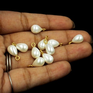 1 Pair White Shell Pearl Teardrop Dangles | White Charm Pendants | 13x7mm Pearl Earrings Drops | Pearl Earring Findings | DIY Jewelry Making