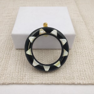 64x58mm Ethically Sourced Buffalo Bone Circle Pendant | Handmade Donut MOP Pendant | DIY Necklace & Jewelry Making Supplies Jewelry Findings