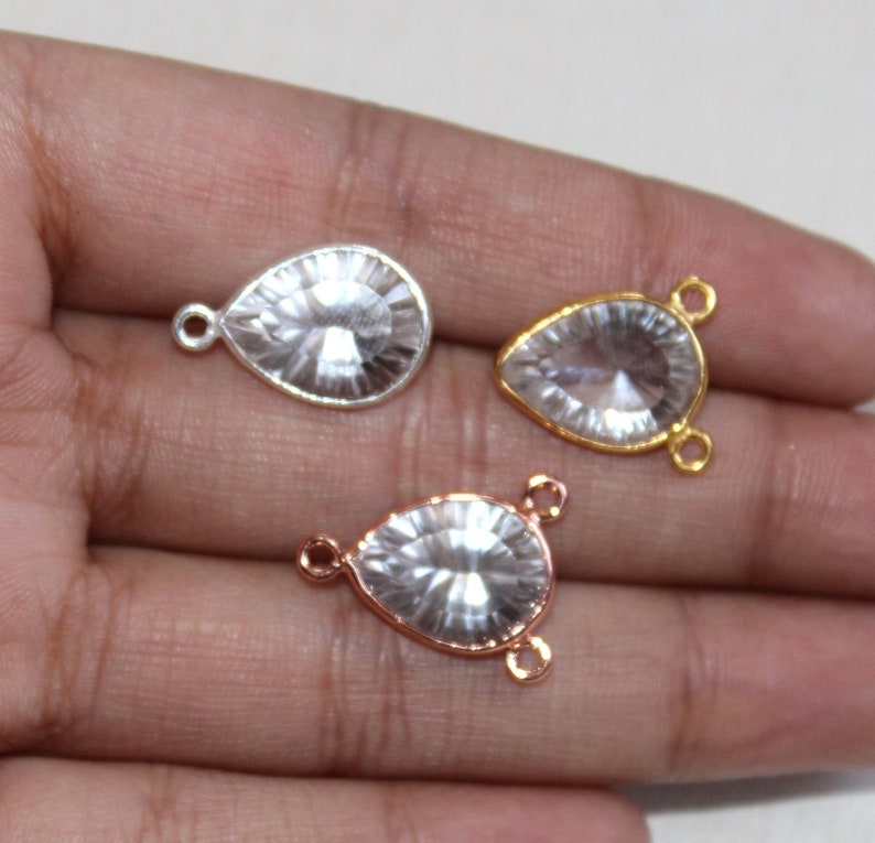 1 Pc 14x10mm Crystal Quartz Pear Pendant / Concave Cut Gemstone Connectors / Bezel Set Single Loop Pendant / DIY Jewelry Making Supply / C55 image 1