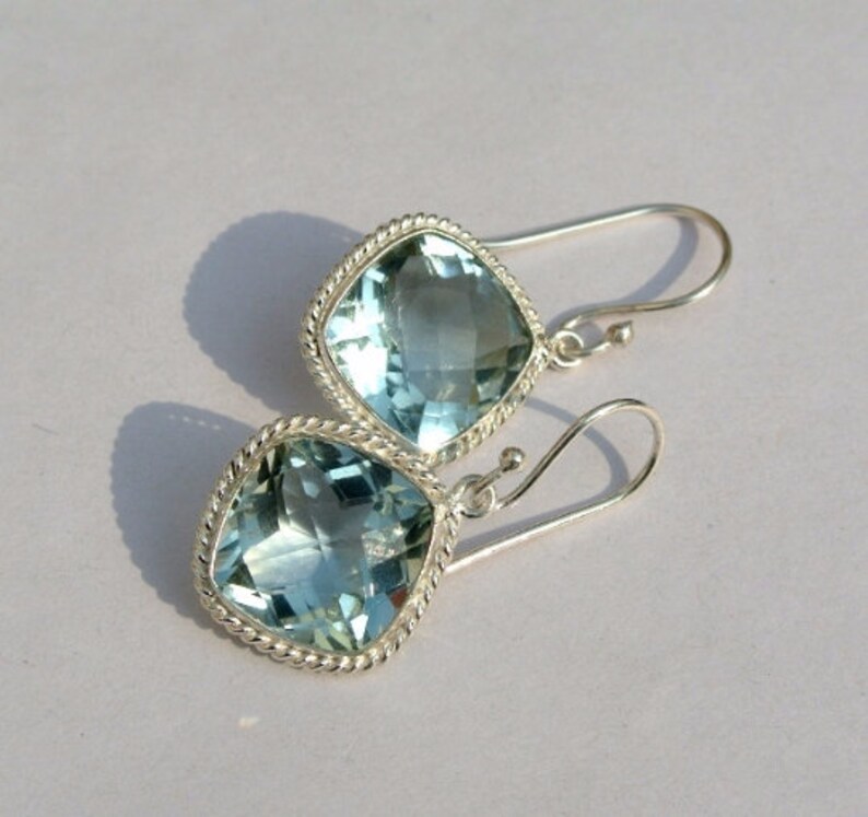 34x16mm Bezel Set Aqua Quartz Cushion Earrings Faceted Gemstone Earrings Handmade Earrings Gift Idea Bridal Wedding Quartz Earring