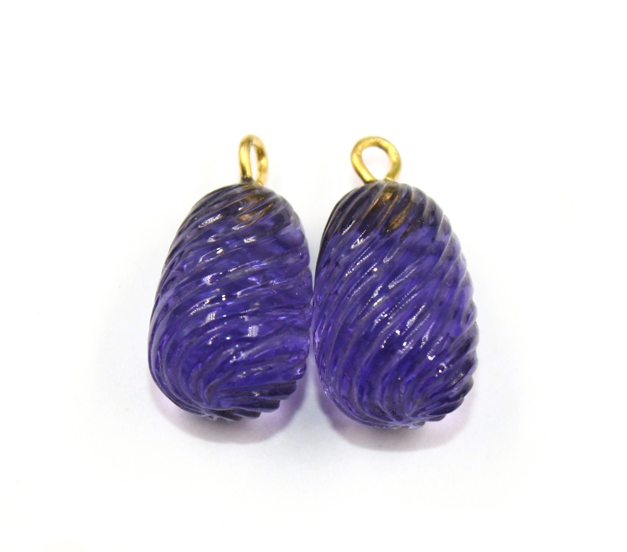 1 Pair Iolite Quartz Hand Carved Teardrop Pendant / 19x10mm Gemstone Earring Connectors / Single Loop Pendant / DIY Jewelry Making Supplies