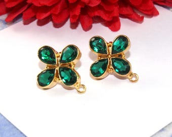 DIY 1 par de pendientes de cuarzo verde cromado de 23 mm, pendientes con piedras preciosas, pendientes con 4 piedras chapadas en oro, accesorios para hacer joyas RJ45