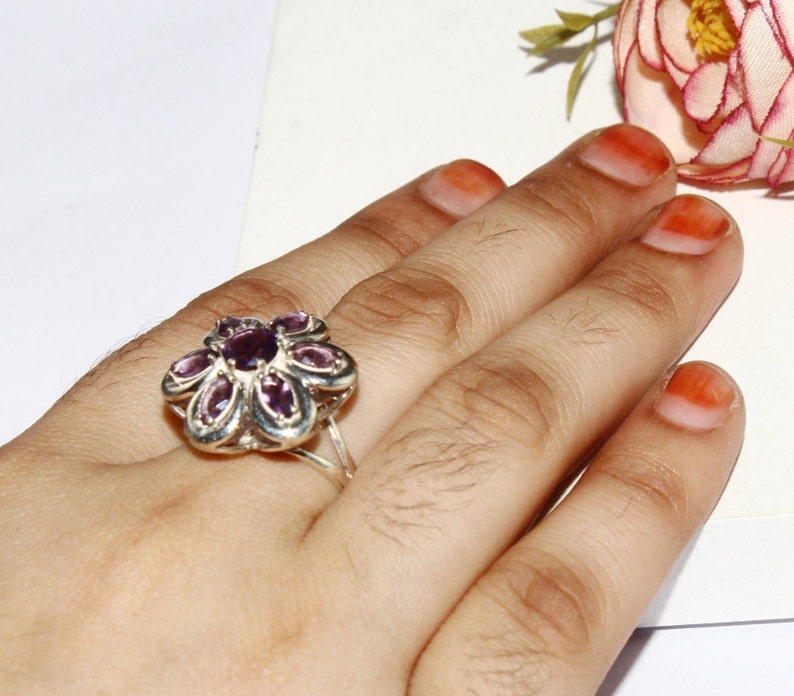 925 Sterling Silver Ring Size US 7.75 Purple Stone Flower Ring Bridal Wedding Silver Ring Engagement Ring Gift For Her SL123