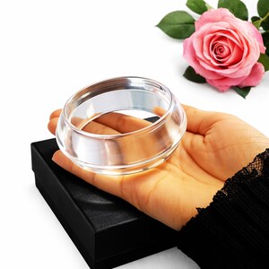 Crystal Clear Resin Bangle, Transparent Acrylic Chunky Wide Cuff Bracelet, Lucite Style Stacking Boho Jewelry, Lightweight Everyday Gift image 2