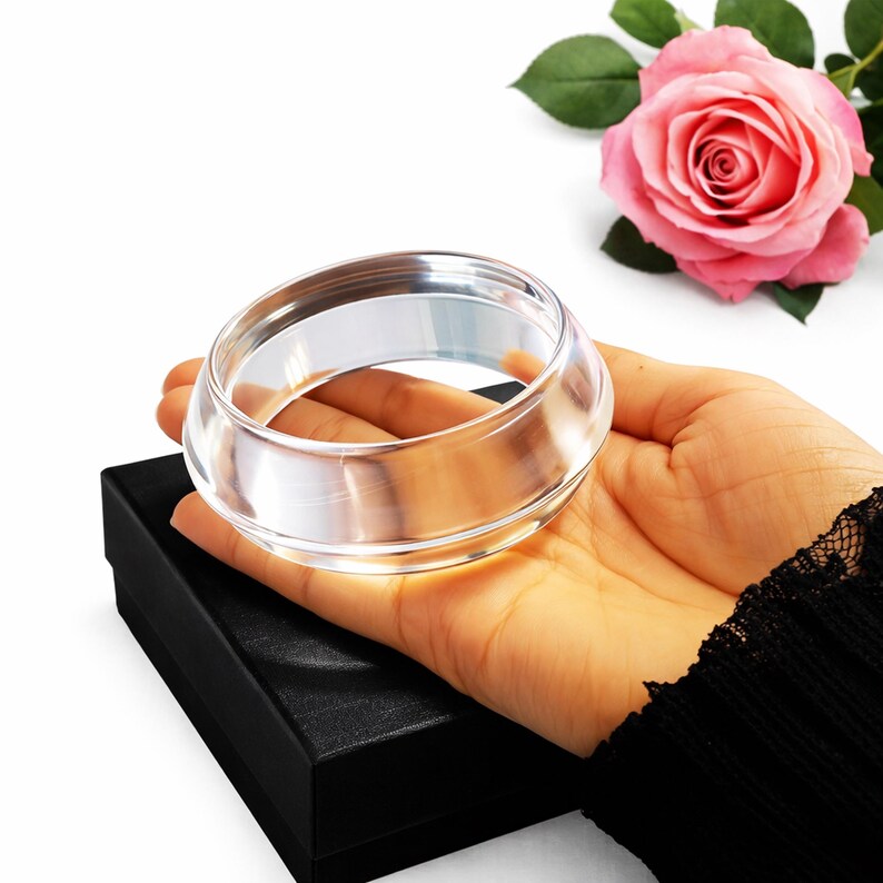 Crystal Clear Resin Bangle, Transparent Acrylic Chunky Wide Cuff Bracelet, Lucite Style Stacking Boho Jewelry, Lightweight Everyday Gift image 2