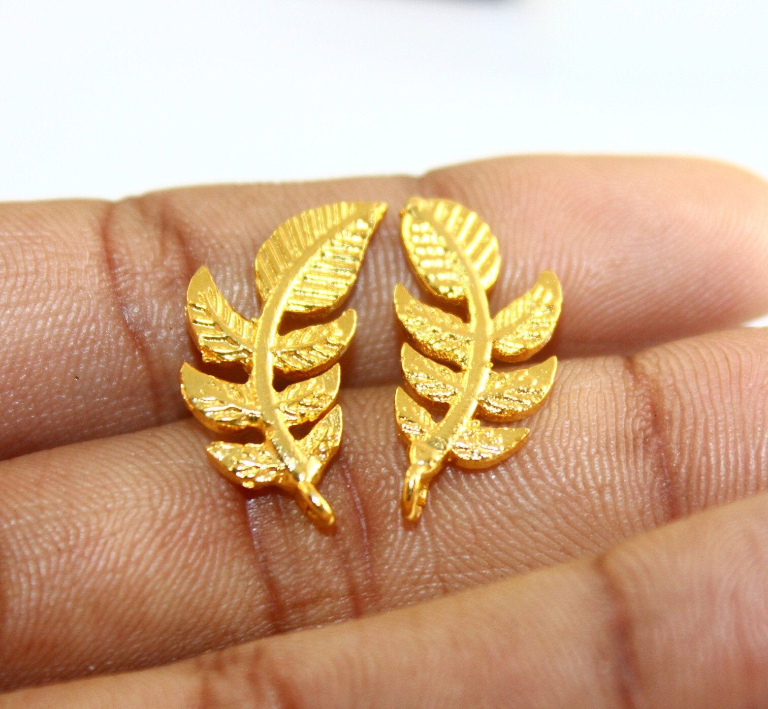 Boucles D'oreilles 'feuille' Plaqué Or - Bijou De Créateur, Hauteur 74mm - Occasion, Bon état