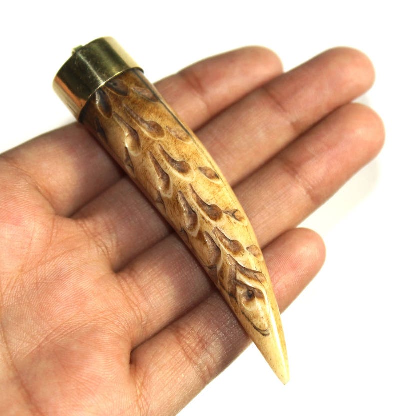 1 Pc 85x18 mm Brown Bone Tusk Horn Pendant Delicate Bone Tusk Horn Bohemian Large Tusk Horn Craved Pendant Tibetan Nepali Pendant