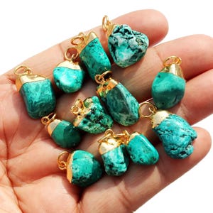 Raw Howlite turquoise Petite Freeform Pendant with 24kt Gold Electroplated Capped Gold Electroformed Raw Turquoise Charm Pendant DIY Jewelry