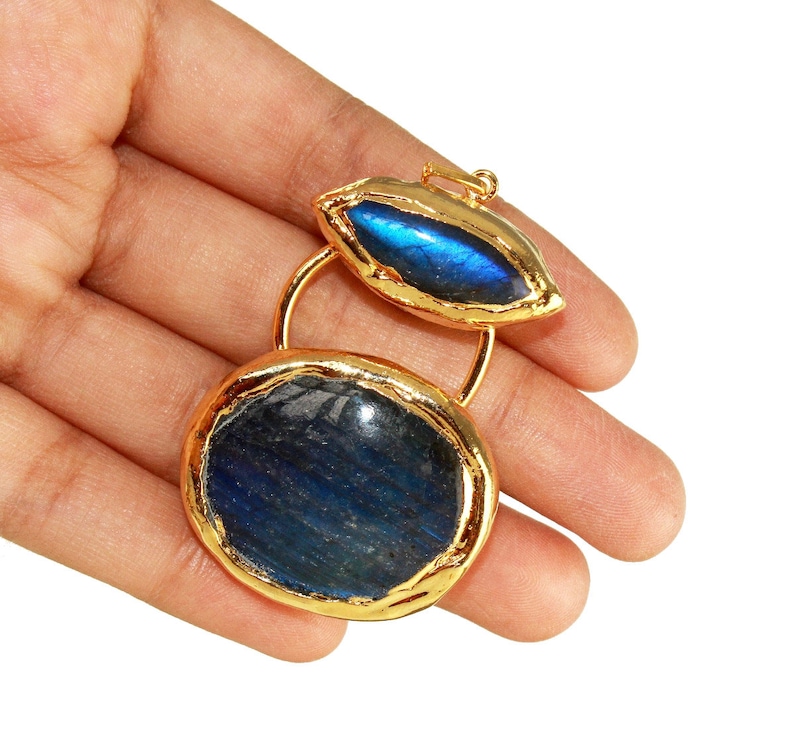 60x34mm 24kt Gold Electroplated Labradorite Oval Gemstone Pendant Handcrafted Designer Pendant Bohemian Pendant DIY Jewelry Making L43