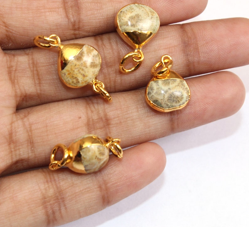 6 Pcs Fossil Coral Heart Connector with 24K Gold Electroplated Edge /& Capped Single or Double Loop Gemstone CharmDIY Jewelry Making EHP09