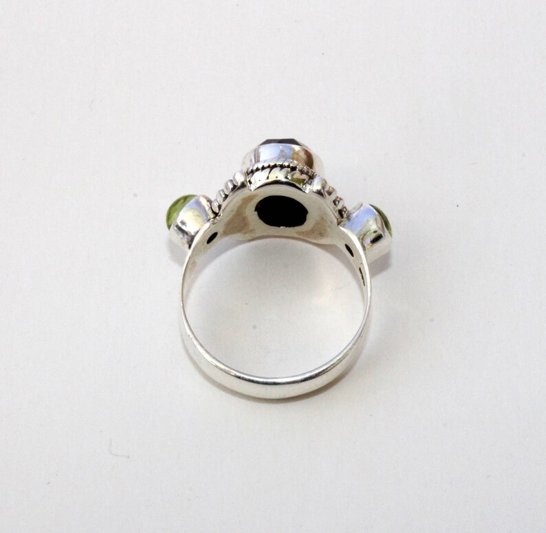 Sterling Silver Natural Amethyst /& Peridot Ring Semi Precious Gemstone Ring Febraury Birthstone Size US 7.5 Gift For Her GSR40