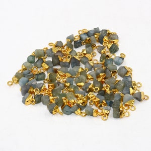 Natural Aquamarine Rough Nugget Pendants, 24Kt Gold Electroplated Raw Gemstone, Bracelets Charms, Mini Pendants, DIY Jewelry Making Supply image 2