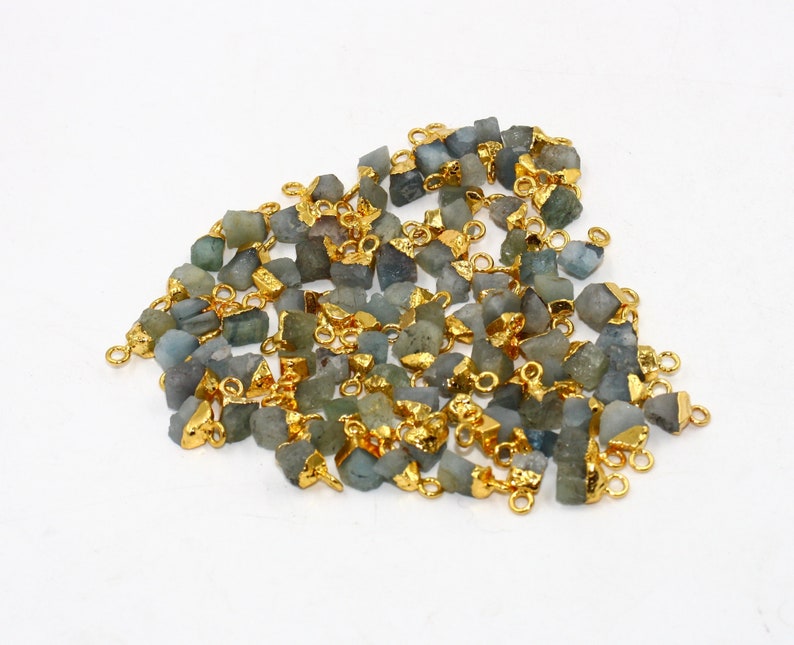 Natural Aquamarine Rough Nugget Pendants, 24Kt Gold Electroplated Raw Gemstone, Bracelets Charms, Mini Pendants, DIY Jewelry Making Supply image 2