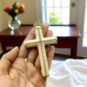 91mm Ethically Sourced Buffalo Bone Cross Pendant with Brass Dotted Cap Handmade Designer Pendant DIY Jewelry Making Supplies DIY Necklace
