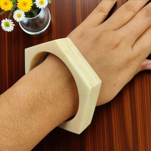 Ethically Sourced White Buffalo Bone Bangle Hexagonal Shape Bangle Natural Large Bone Bangle Hippy Style Handmade Bone Bangle Gift Idea