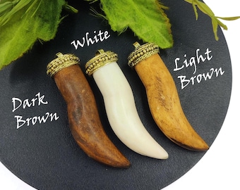 Ethically Sourced Buffalo White Brown Bone Tooth Pendant 56-70mm Handmade Bone Horn Pendant Bohemian Pendant DIY Jewelry Making Supply Gift.