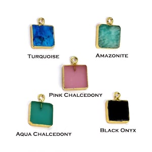 Square Shape Gemstone Pendant, Precious and Semi Precious Birtstones connector, Gold Electroplated Gemstone Necklace, Diy Jewelry Supply