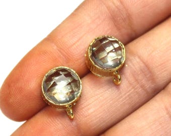 1 par de pendientes de botón redondos de cuarzo natural facetado chapado en oro, suministros para hacer joyas, pendientes de botón con piedras preciosas, accesorios GEP18