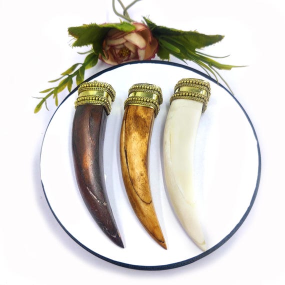 Ethically Sourced Buffalo Bone Tooth Pendant Handcrafted White & Brown Bone Pendant Bohemian Pendant DIY Jewelry Making Supplies Gift Idea