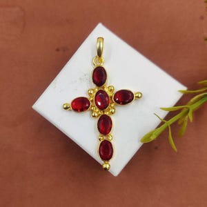 22kt Gold Plated Multi Color Quartz Cross Pendant | 46mm DIY Earrings | DIY Necklace | 6 Stone Cross Pendant | DIY Jewelry Making Supplies