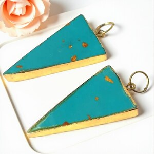 1 Pair 24Kt Gold Electroplated Edge Fancy Copper Turquoise Triangle Pendant, Gold Layered Copper Turquoise Single Loop Pendant, DIY Jewelry