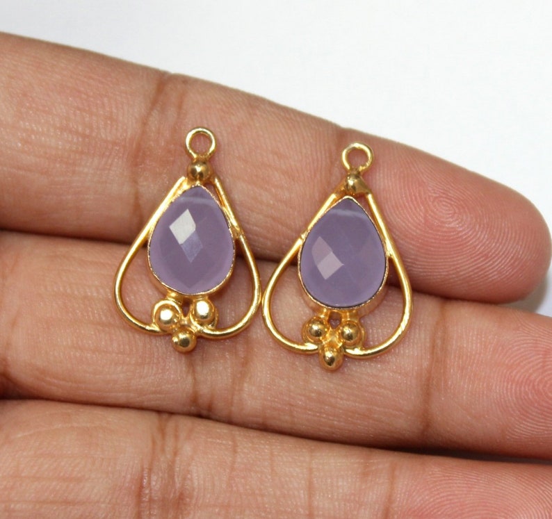 2 Pcs 25x17mm Faceted Lavender Chalcedony Pendant Gemstone Charm Pendant Pair For Earrings Single Loop Connector Jewelry Making FE42