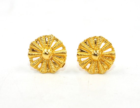 Two Tone Earrings (22K Gold) - ErFc19396 - 22k gold long earrings are  designed with beaded gold balls with fine two tone rhodium finish. Ear