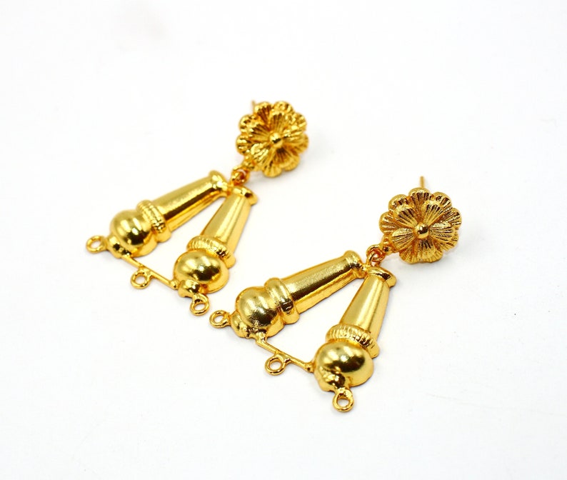 22Kt Gold Plated Designer Flower Earrings Connector 44x31mm Earring Findings Handcrafted Jewelry Components DIY Jewelry Making Supply