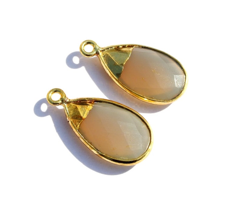 1 Pc 20x13mm 24Kt Gold Electroplated Capped Gray Chalcedony Faceted Pear Pendant Bezel Set Single Loop Pendant DIY Jewelry Making Supply