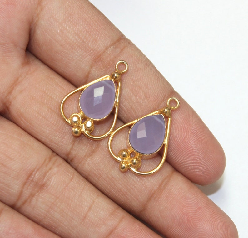 2 Pcs 25x17mm Faceted Lavender Chalcedony Pendant Gemstone Charm Pendant Pair For Earrings Single Loop Connector Jewelry Making FE42