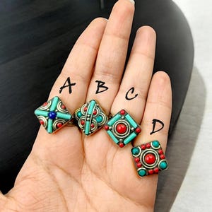 Turquoise & Coral Tibetan Silver Adjustable Ring Handmade Tribal Fusion Nepali Ring Ethnic Tribal Statement Ring Bohemian Nepalese Jewelry