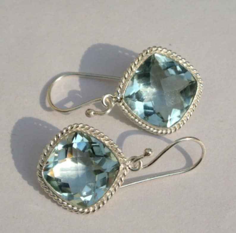 34x16mm Bezel Set Aqua Quartz Cushion Earrings Faceted Gemstone Earrings Handmade Earrings Gift Idea Bridal Wedding Quartz Earring