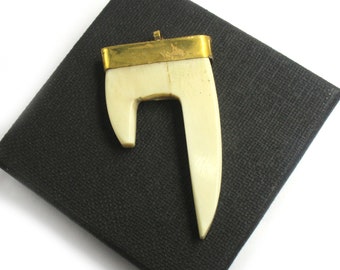 Ethically Sourced Buffalo Bone Tooth Pendant with Brass Cap, 69x35mm Handmade Horn Pendant, DIY Jewelry Supplies, DIY Necklace, Gift Idea