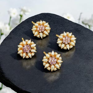 Natural Freshwater Pearl & Pink CZ Charm Pendants or Connectors | 22kt Gold Plated DIY Jewelry Making Supply Jewelry Findings and Components