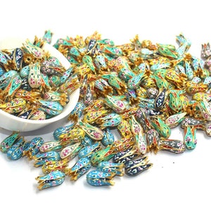 1 Pair Hand Painted Multi Color Metal Tulip Beads 22x11mm Enamel Flower Bud Connector / Handmade Findings / DIY Jewelry Making /Select Color