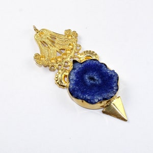Gold Plated Connector Single Loop Gemstone Pendant DIY Jewelry Making 1 Pc 34x30mm Swiss Blue Quartz Hand Carved Prong Set Flower Pendant