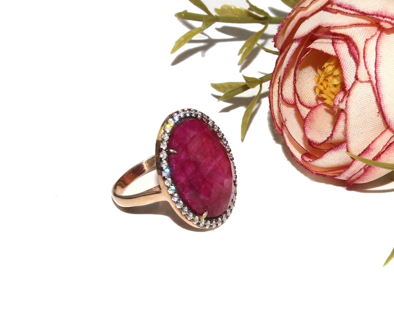 925 Sterling Silver Natural Ruby Ring Size US 7.5 Rose Gold /& Black Rhodium Vermeil Ring Zircon Pave Wedding Jewelry Gift Idea