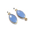 2 Pcs 22kt Gold Plated Ice Blue Chalcedony Marquise Shape Connector / 16x8mm Bezel Set Faceted Gemstone Charm Pendant / DIY Jewelry Making