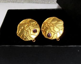 Postes para pendientes de piedra multicolor de 27 x 24 mm, chapados en oro de 22 kt, con textura de piedra preciosa, para hacer joyas, accesorios